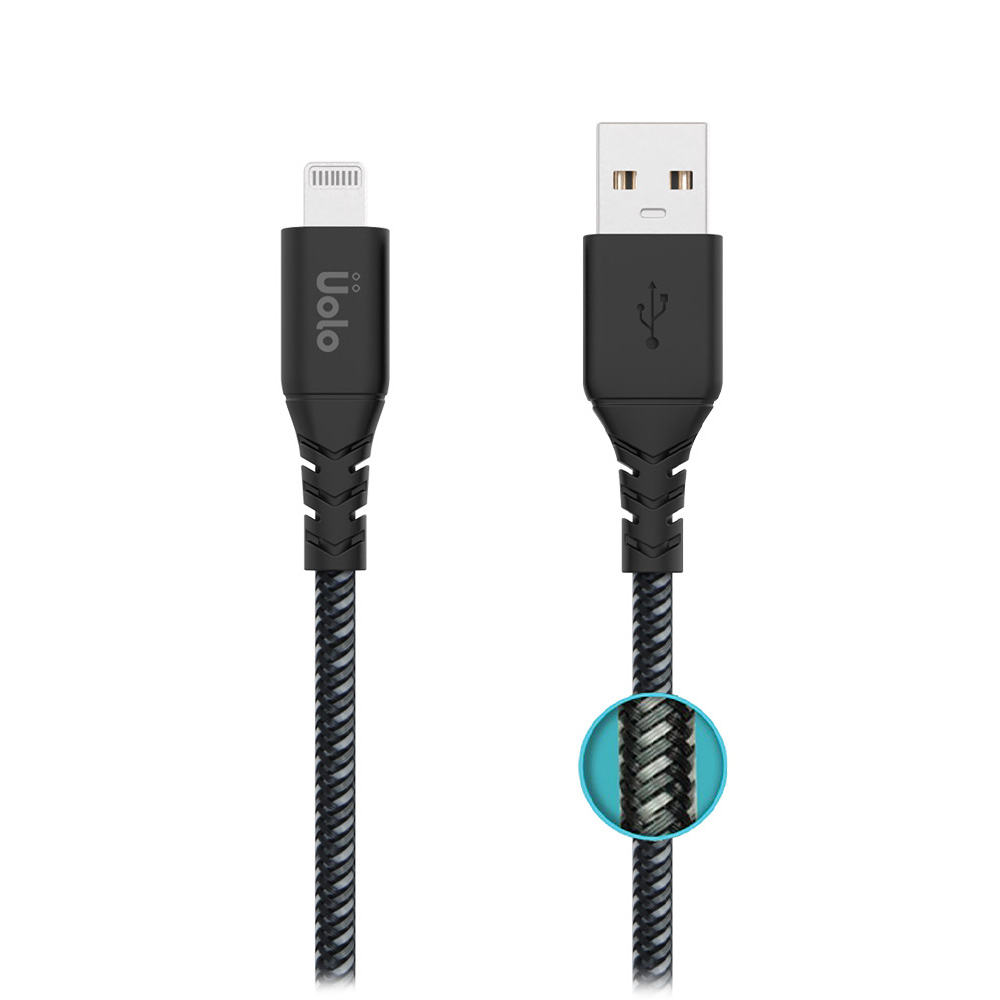 Uolo Link 2m Braided Lightning to USB A Charge & Sync Cable, Black